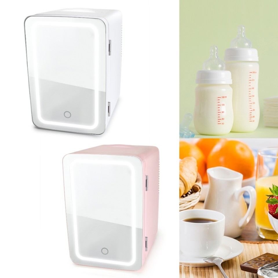 Mini Chiller Personal LED Lighted Fridge Door Mirror Refrigerator White