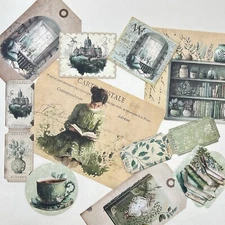 Peaceful Reading Books Stickers & Paper Set Vintage Style Junk Journal Collage