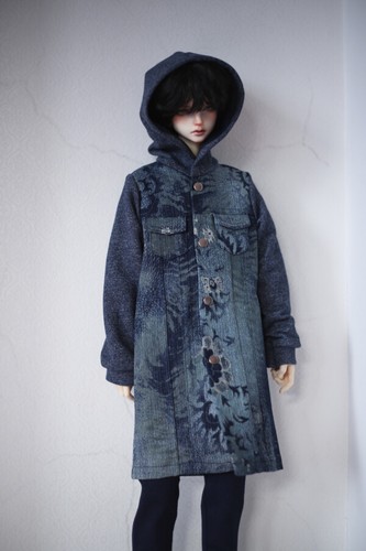 1/4 1/3 Denim Stitched Hooded Cardigan DD MSD Uncle Star Long Jacket BJD Clothes - Picture 9 of 23
