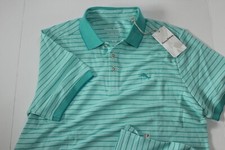 Tommy Bahama Polo Shirt Emfielder Bay Stripe Lagoon Water Blue SS New Medium M