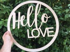 Hello Love 16.5 in. Wood Circle Door Sign, Front door Sign