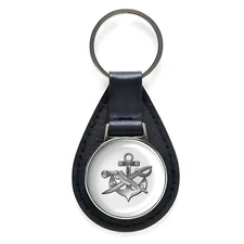 Special Warfare Boat Operator Black Leather Keychain Silver Keyring Military