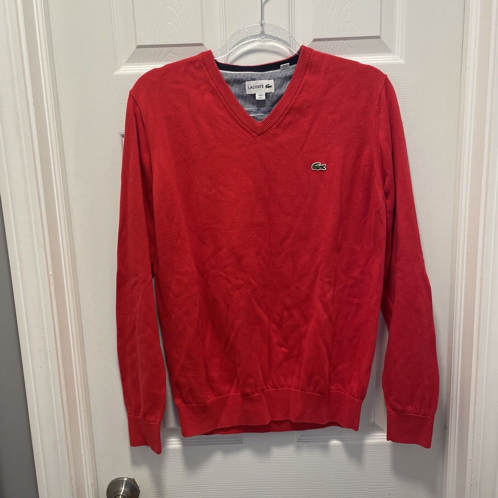 Lacoste Red V-Neck Sweater Long Sleeve Mens Size … - image 2