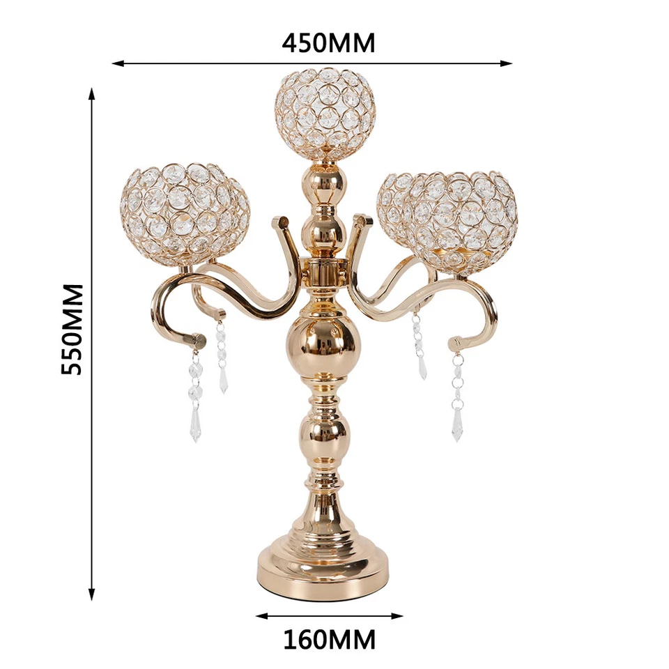 Candelabro de cristal dorado de 5 brazos para decoración de mesa de boda centro de mesa Foto 2 de 4