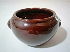 Brown Stoneware Small Double Handled Individual Pot Sugar Dish Bowl USA 