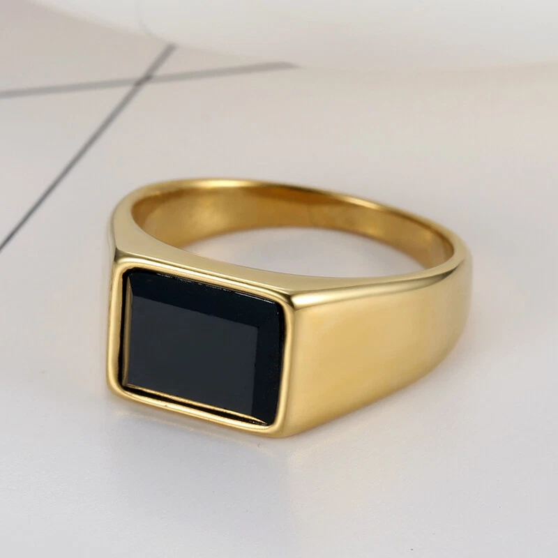 Trendy Mens Stainless Steel Star Heart Stone Pinky Rings Signet Rings for Men - Image 3 of 4