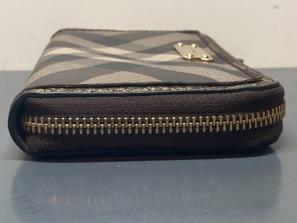 Burberry Women's Check Pattern Gold Logo & Trim Zip Around