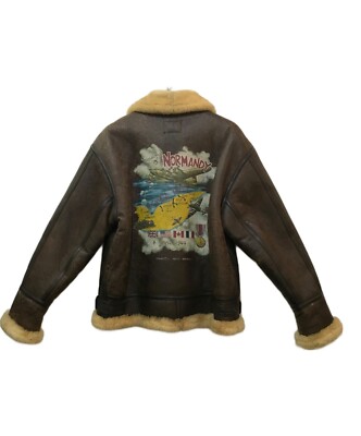 AVIREX Type B-3 Leather Flight Mouton Bomber Jacket brown size 42