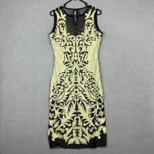 Moss & Spy Dress Womens 10 Beige Black Beaded Sheer Slimming Mesh