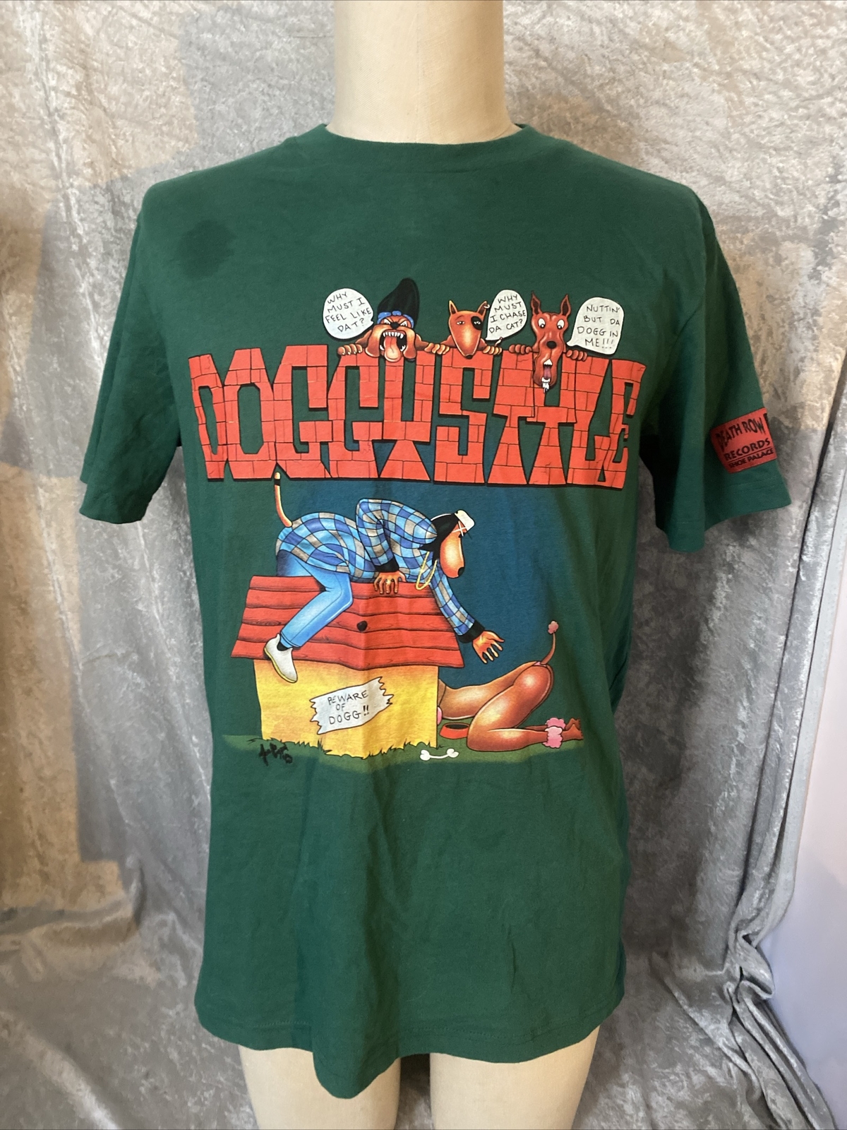 FILA Camicia stile cane Snoop Dogg da uomo piccola verde Deathrow record verde grafica rap