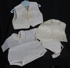 4pc Vtg Baby Outfit Jumper Snap Bottom Vests Hat White Infant Boy Nylon Poly Old