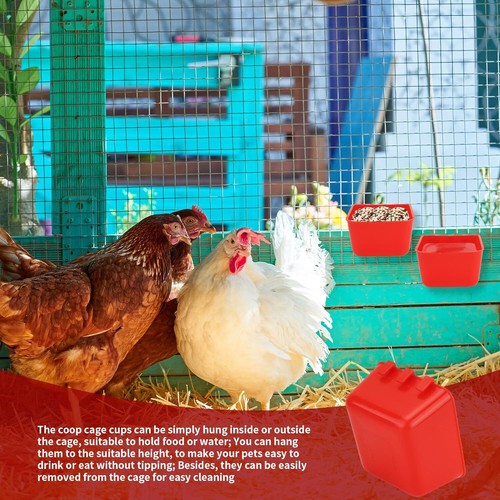 10× Red Chicken Poultry Hanging Water Feed Cage Cups Rabbit Bird Feeder Bowls US - Picture 6 of 15
