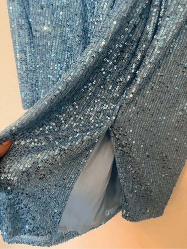 Mini Vestido Mac Duggal Azul Lentejuelas Adornado Cuello en V NUEVO NUEVO CON ETIQUETAS - Imagen 3 de 7