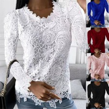 Womens Long Sleeve Lace Blouse Autumn T-Shirt Slim Tops Shirts Base Shirts S-5XL