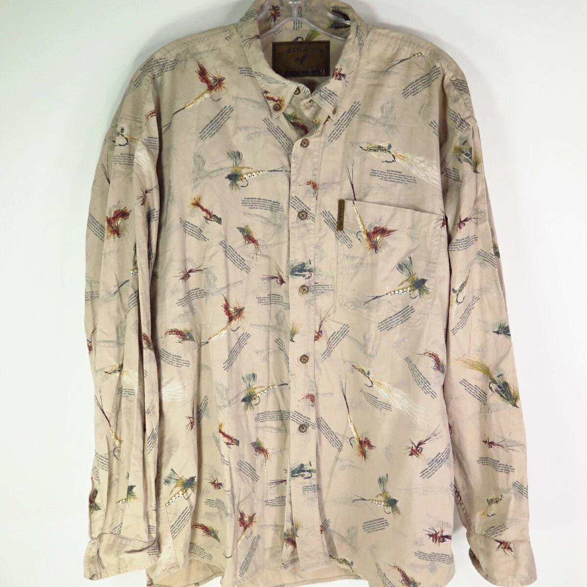 NORTH RIVER Outdoor Fishing Lure Theme Printed Shirt Cotton Men's Size L
