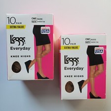 LEGGS Everyday Sheer Toe Knee Highs 20 Pair Total One Size Nude 2 Boxes Made USA