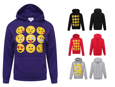 Kids Children's Emoji Smiley Faces Hooded Sweatshirts Hood Sizes 9-13 YEARS  UK