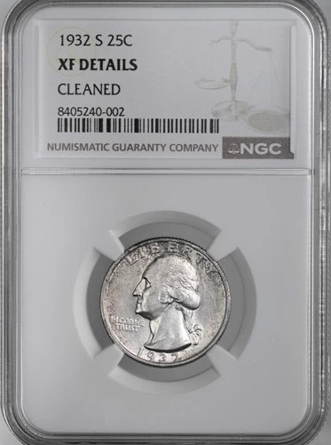 1932-S  25C WASHINGTON SILVER QUARTER  NGC XF DETAILS "CLEANED" #8405240-002