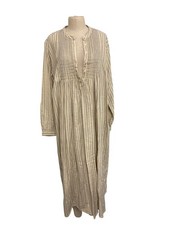 Vintage L.L. Bean Long Sleeve Striped Maxi Dress With Button Front  Pintuck Det