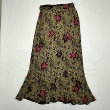 VTG Maxi Skirt Snakeskin Floral Print Tan Pink Size M Boho Whimsigoth Dark Y2K