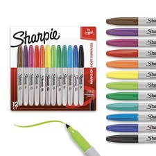 Permanent Markers, Fine Point, Assorted Colors, 12 Count