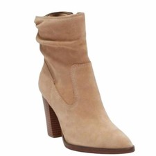Vince Camuto Crethana Ruched Leather Block Heel Boot in Tortilla