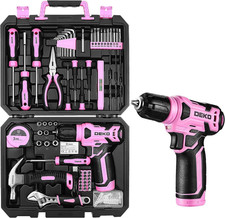 126-Piece Pink Tool Kit, 8V Cordless Drill, DIY Home Maintenance Essentials