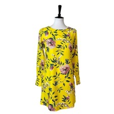 LOFT Dress Long Sleeve Shift Tunic Boatneck Yellow Pink Floral Women’s Size 2