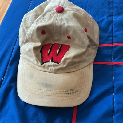 #ad Beige and Red Wisconsin Badgers Baseball Hat with Prominent Red W Logo $30.00