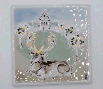 Meissen 1. Wahl Wandfliese Dammwild Hirsch Schloss Malerei Porzellan Top