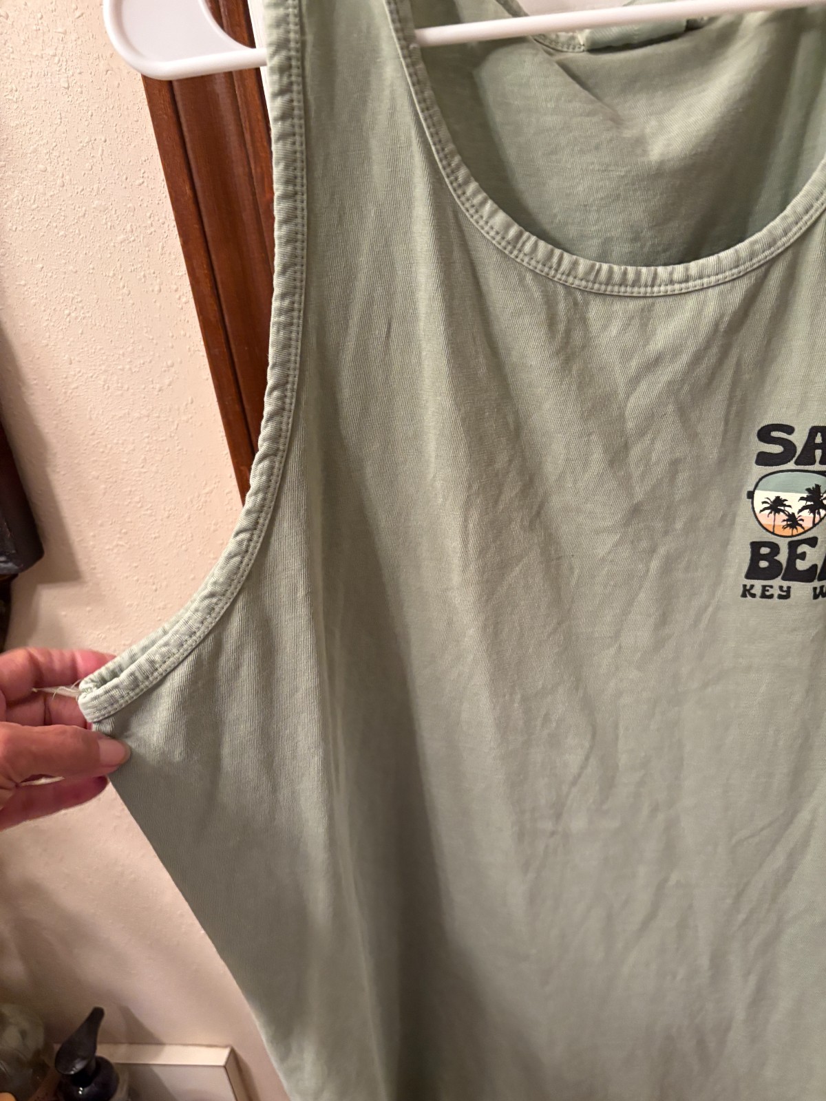 Sage Green Tank Top SALTY BEACH KEY WEST - FL Palm Tree U.S. Vintage Size 2XL