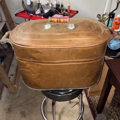 VTG Beautiful Large 13 Gallon Antique Oval Copper Atlantic boiler wood handles