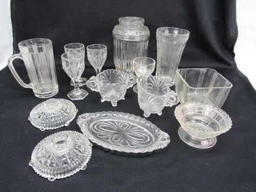 Vtg Mixed Lot of 5 Clear Glass depression dishes Canister vase candle holders
