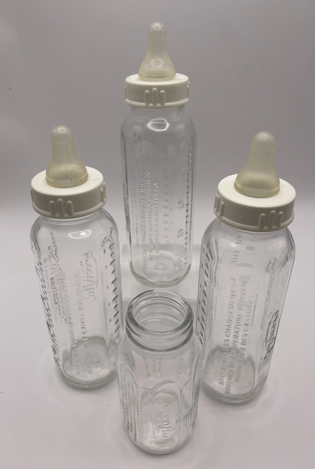 4- Evenflo 4” & 6” Glass Baby Bottles Custom Flow Nipples
