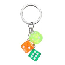 Lucky Dice Keychain Charm, Resin Dice Keyrings with 3 Pendants, Green/Orange