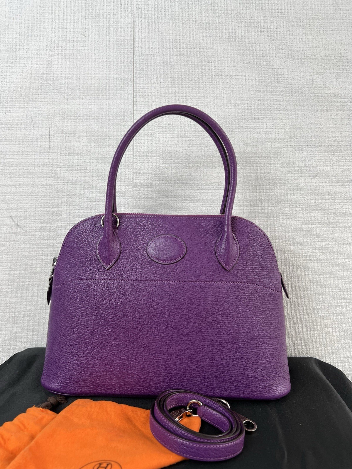 Hermes Bolide Classic 25 2Way Handbag Purple Leather SHW Rank A Square H 2004