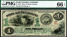 HGR 1872 $1 COLUMBIA S.Carolina SCCR3 ((Gorgeous)) PCGS GEM UNC 66PPQ