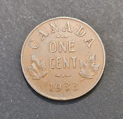 1933  CANADA ONE 1 CENT  PENNY COIN (KM.#28)