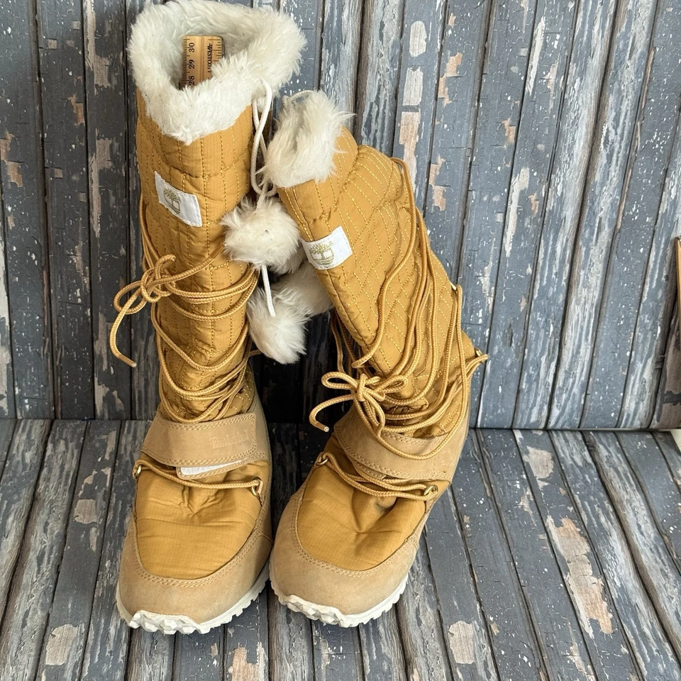 Timberland Winter Snow Boots Womens 6 M Brown Tall Leather Faux Fur Round Toe - Image 2 of 4