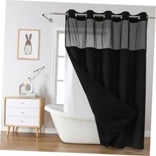 No Hook Waffle Shower Curtain with Snap-in 71"W x 74"L Pack of 1 Black