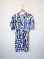H&M Blue Palm Tree Floral Print V Neck Mini Dress Size S