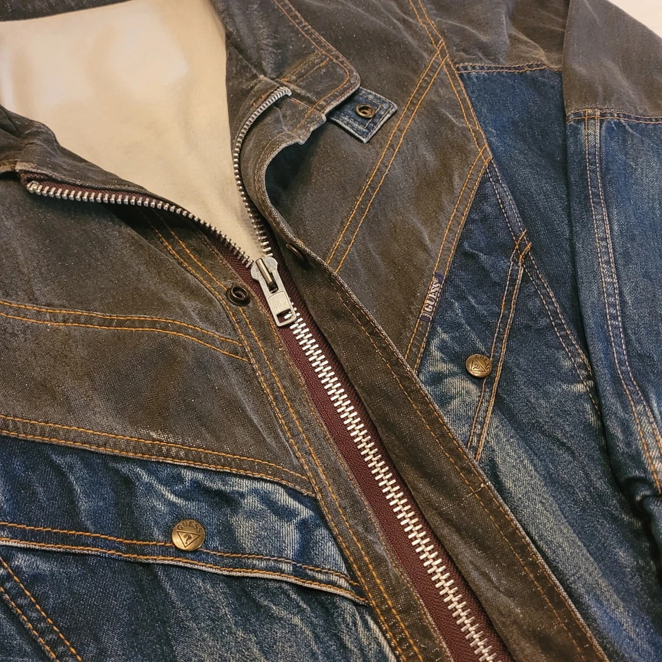 Vintage Guess Two Tone Jean Jacket 1980's Denim Marciano L/XL Unisex retro - Image 4 of 4