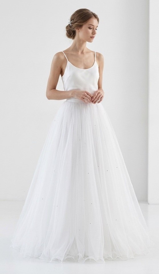 Vintage Wedding Bridal 90s Y2K Wendy Makin White Diamante Tulle Skirt XS S 6 8