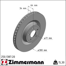2x Zimmermann 250.1387.20 Bremsscheibe für FORD USA MUSTANG