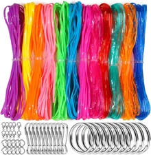 Lanyard String Kit, 12 Colors Plastic String Lacing Cord, Bright and Glitter Col