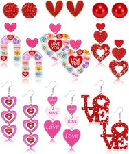 9 Pairs Valentine Heart Dangle Earrings Set Acrylic Love Jewelry