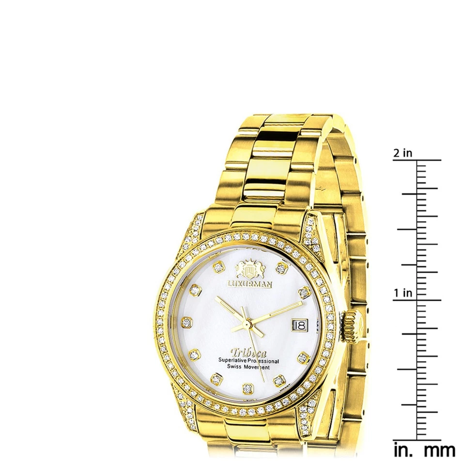 Reloj Mujer Acero Inoxidable Diamante | Luxurman Tribeca 33 mm | Esfera Blanca Foto 3 de 4