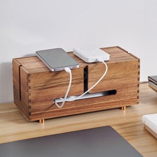 SARUFO Acacia Wood Cable Management Box Wooden Cord Hider with 4 Metal Feet  ...