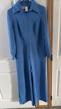 Vtg 70s Blue Polka Dot House Jumpsuit Zip Front Utility Coverall Women READ Prop