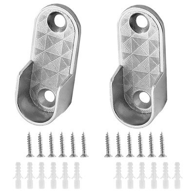 2 PC Oval Closet Rod End Supports Wardrobe Bracket Pole Socket Zinc Alloy Silver